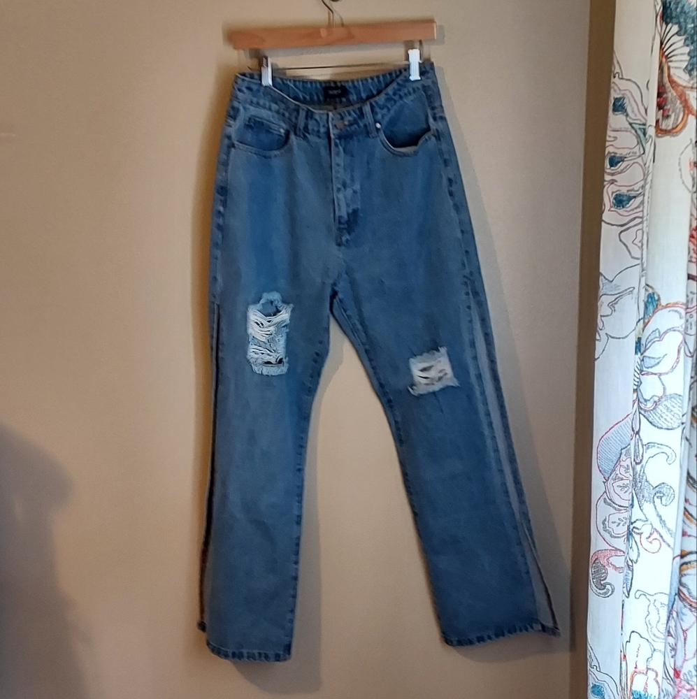 Women's DenimCoLab Jeans With distressed Knees And Slit Up The Side Size Xl